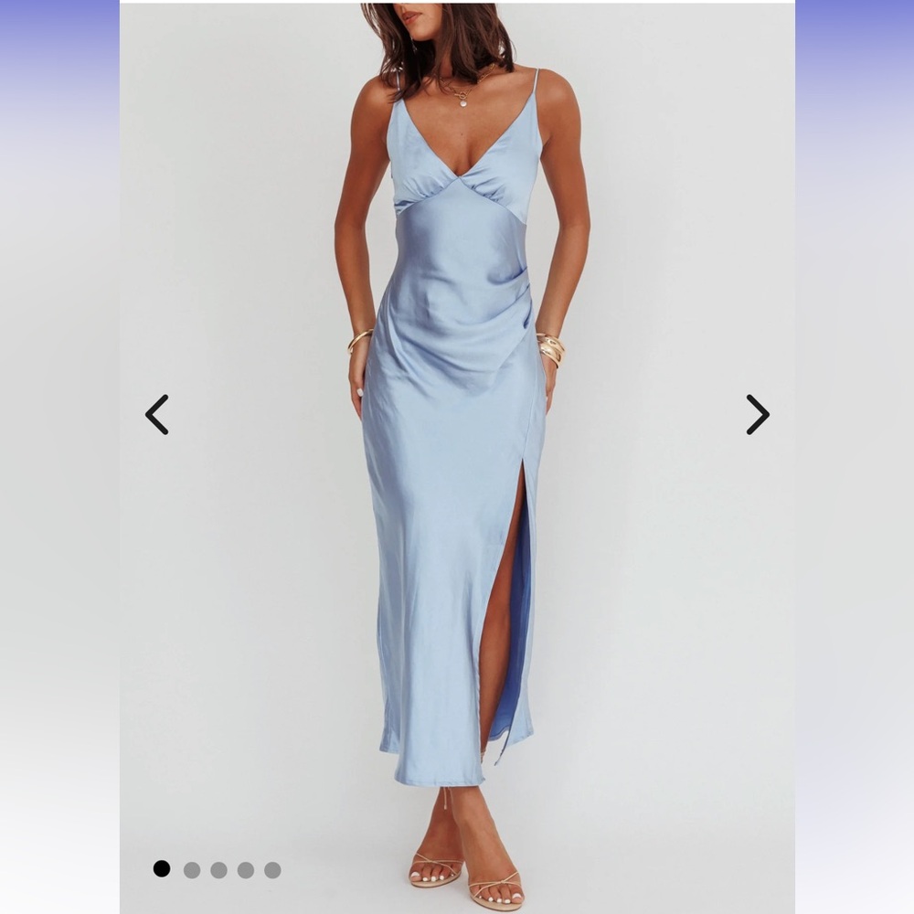 Selfie Leslie Blue Maxi Slip Dress with Slit